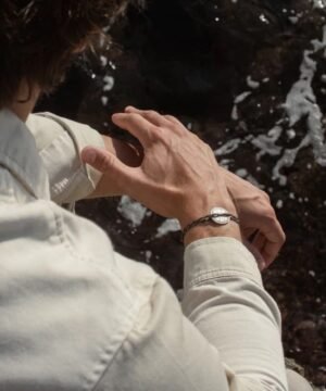 Bracelet Argent Vieilli Kaki et Blanc, Le Vent à la Française