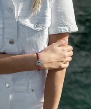 Bracelet Argent Vieilli Bordeaux et Blanc , Le Vent à la Française