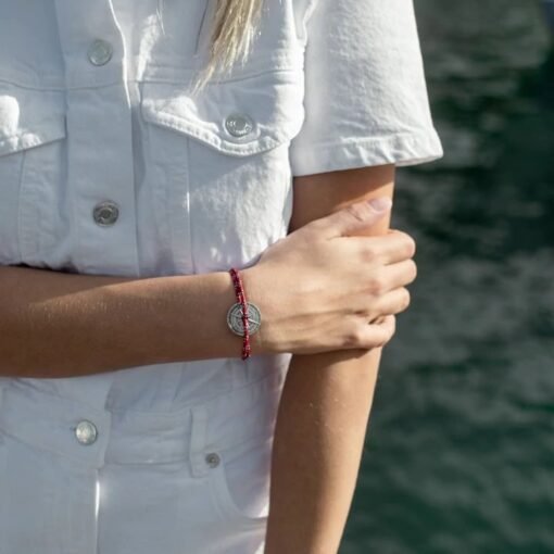 Bracelet Argent Vieilli Bordeaux et Blanc , Le Vent à la Française