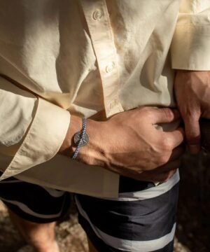 Bracelet Argent Vieilli Blanc et Bleu , Le Vent à la Française