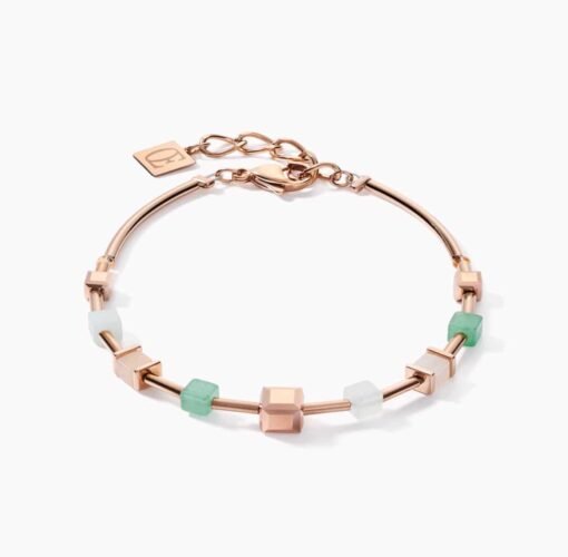 Bracelet GeoCUBE® Cristaux & Acier Or Rose Vert/Beige, Coeur de Lion