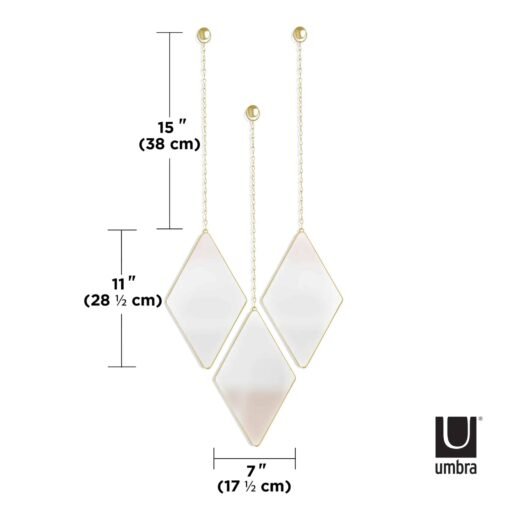 Set de 3 Miroirs Suspendus Losanges Dorés, Umbra