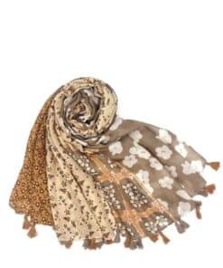 Foulard Motifs Floraux Beige