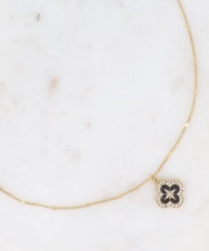 Collier Trèfle Email et Zirconiums - Noir