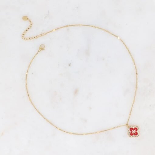 Collier Trèfle Email et Zirconiums – Image 6