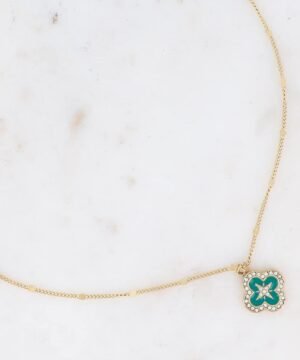Collier Trèfle Email et Zirconiums - Vert
