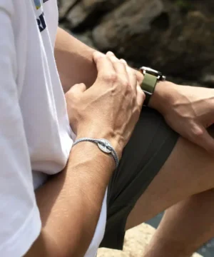 Bracelet Vieilli Bréva Bleu et Beige, Rose des Vents