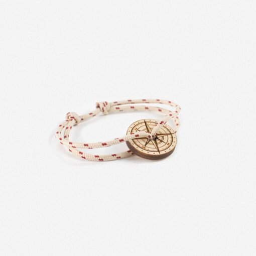 Bracelet Bois Orée, Beige et Rouge, Rose Des Vents