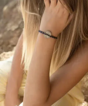 Bracelet Vieilli Cyclone Bleu marine moucheté bleu blanc rouge, Rose des Vents