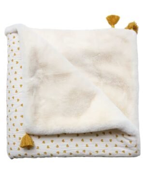 Plaid Fausse Fourrure Cœur Moutarde