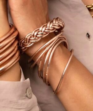 Jonc Bouddhiste Double Tressé Rose Gold