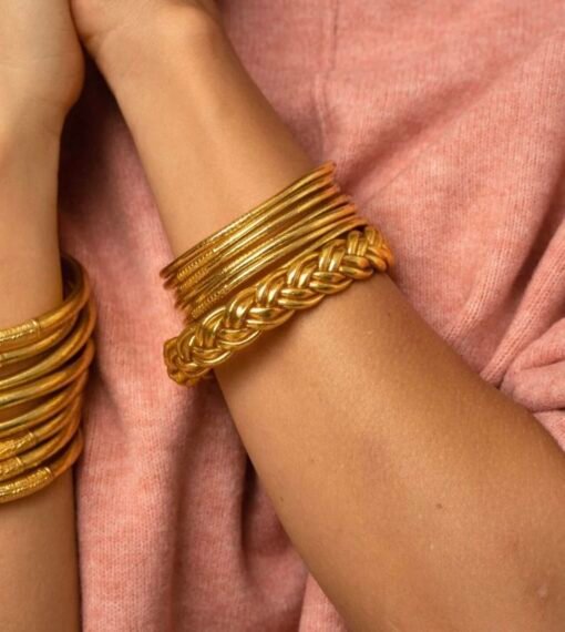 Bracelet Jonc Bouddhiste Double Tressé Or
