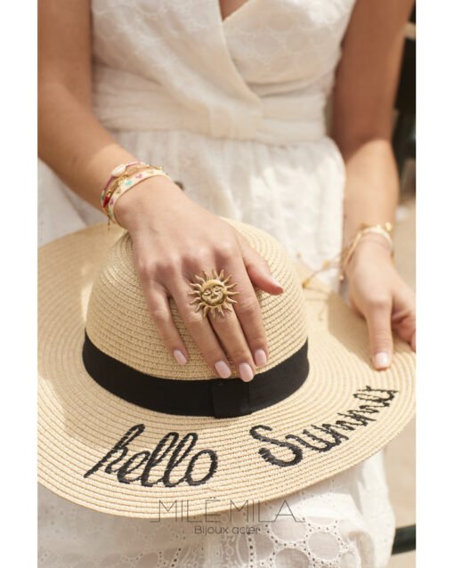 Bague Soleil Acier Doré
