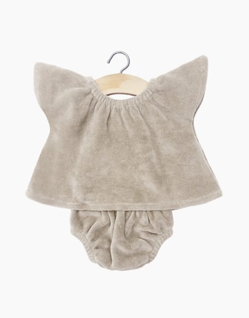 Gordis – Ensemble top Mazarine et culotte en velours gris perle, Minikane