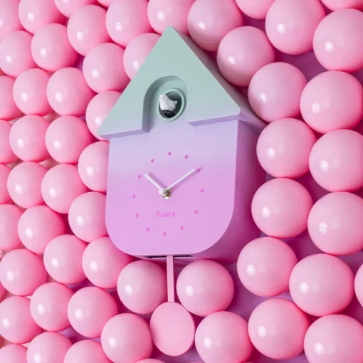 Pendule Murale Coucou Gradient Vert/Rose, Fisura