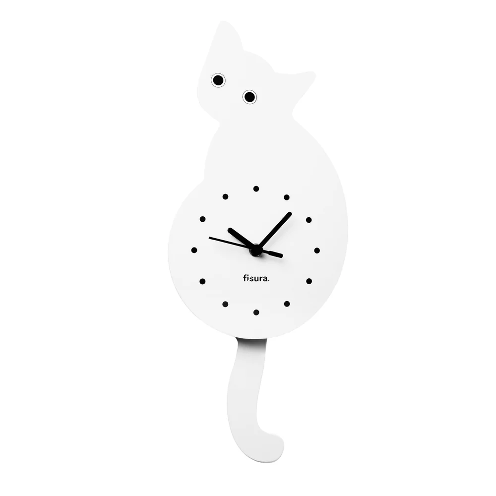 Horloge Murale Chat Acrylique Avec Queue Pendule - Design 3D, Affichage 12h - Alimentation 1 Pile AA - Noir