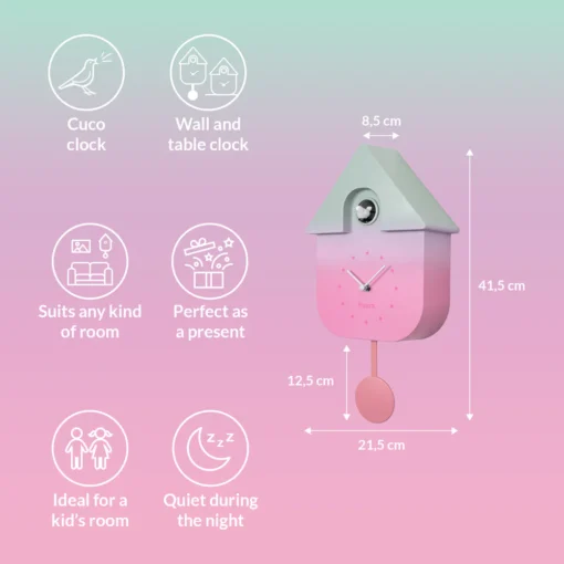 Pendule Murale Coucou Gradient Vert/Rose, Fisura