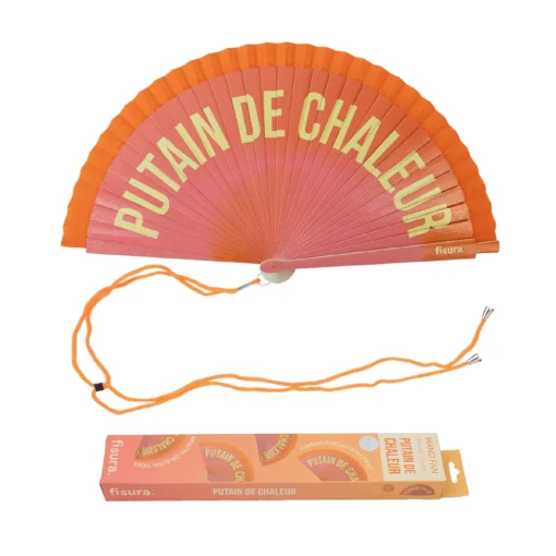 Éventail “Putain de Bouffées de Chaleur” Orange Dégradé, Fisura