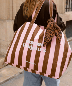 Sac cabas rayé marron et rose, Mon Petit Léon