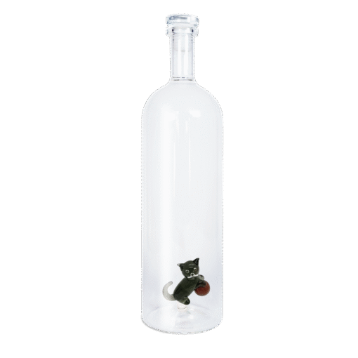 Bouteille en verre soufflé borosilicate "Chat"