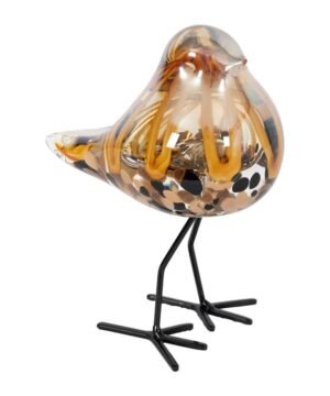 Décoration Moineau Serin Brun en verre et fer, Yliades