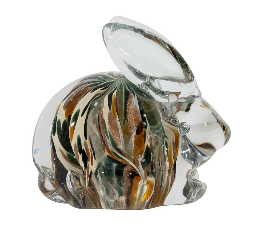 Presse-papier Lapin Garenne Ambre & Kaki en verre, Yliades – Image 2