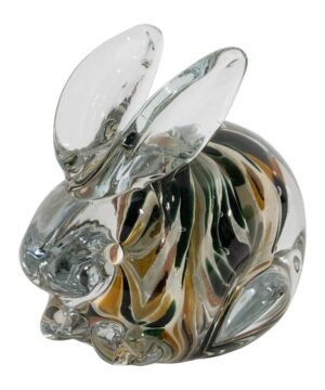 Presse-papier Lapin Garenne Ambre & Kaki 10,5 × 7 × H10 cm en verre
