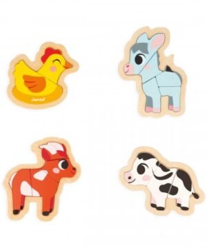 4 Puzzles évolutifs en bois Thème Ferme, Janod