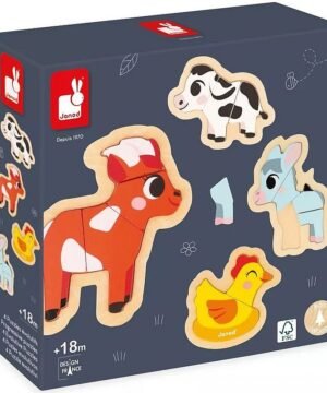 4 Puzzles évolutifs en bois Thème Ferme, Janod