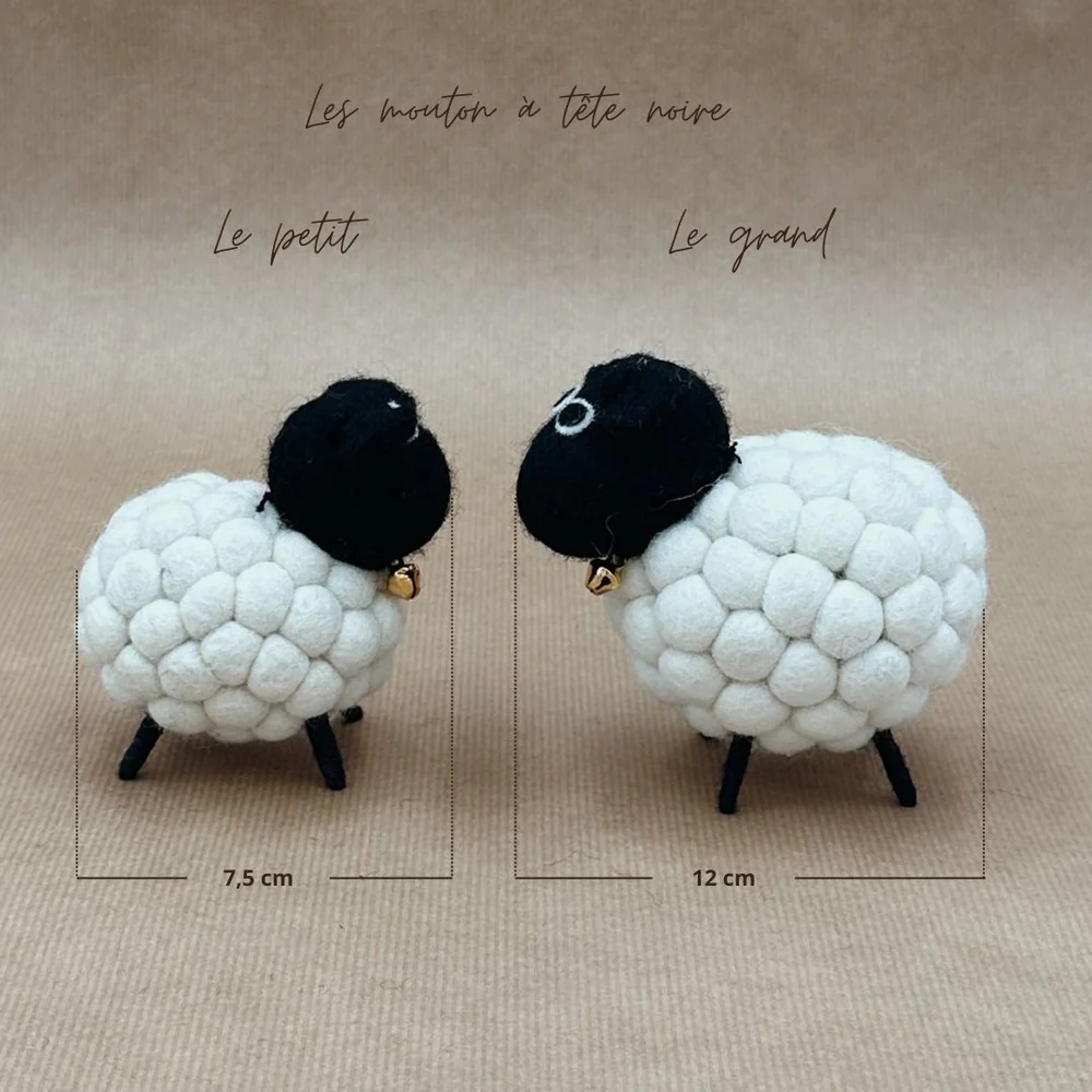 Figurine mouton à tête noire en feutrine artisanale – New-Heidi – Image 3