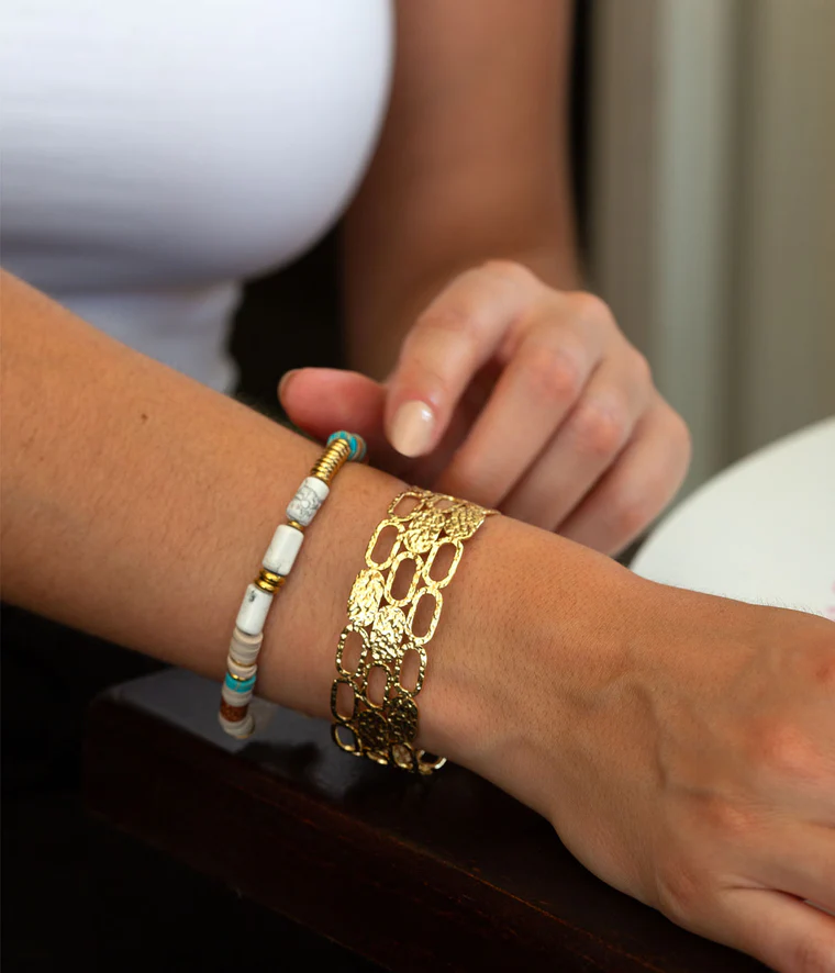 Jonc Martelé en Acier Doré à l’Or Fin – ZAG – Image 2