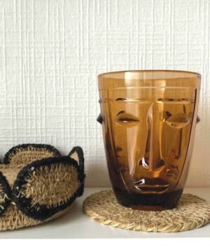 Alternative view of Verre Gobelet Visage Ambre, Opjet