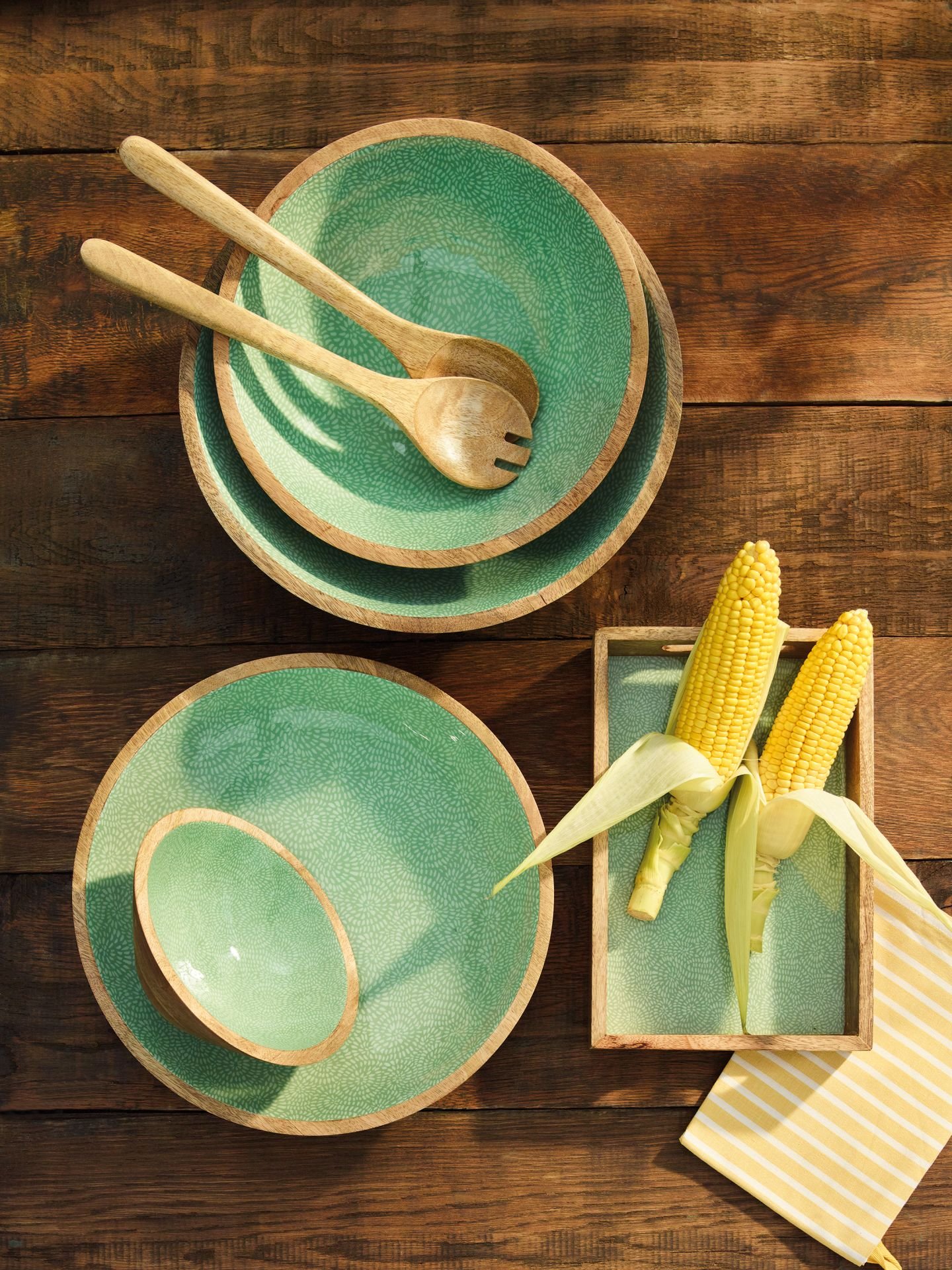 Bol décoratif brush Vert en bois de manguier 30 x 11,5cm – Image 2