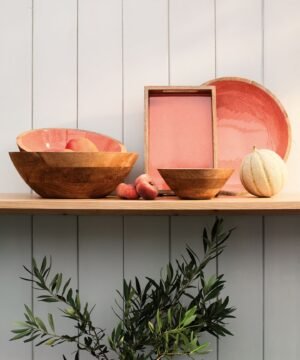 Alternative view of Bol décoratif brush coral en bois de manguier 30 x 11,5 cm