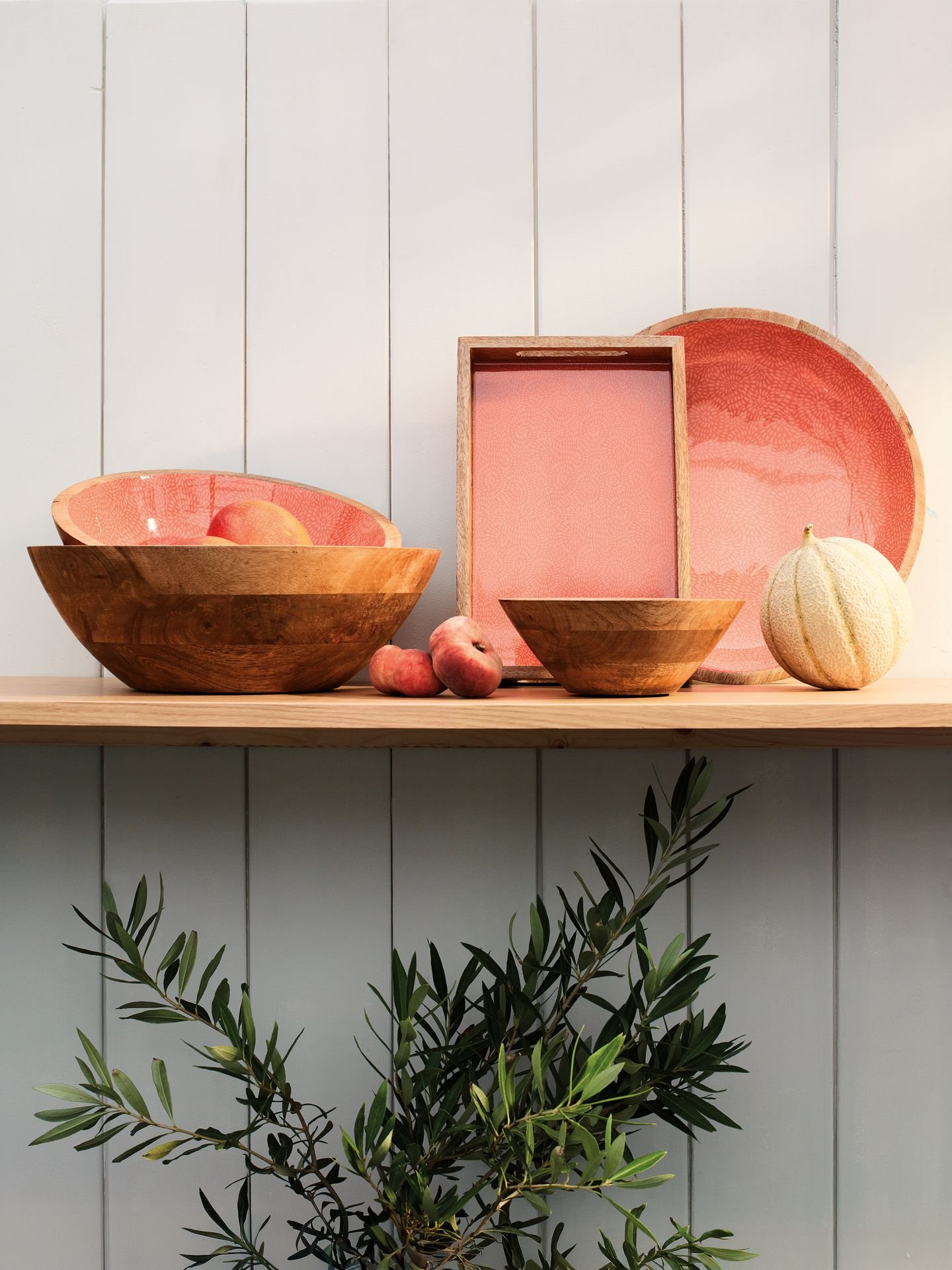 Bol décoratif brush coral en bois de manguier 35 x 12cm – Image 2