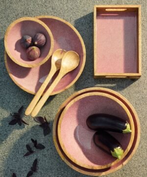 Alternative view of Bol décoratif brush Rose en bois de manguier 30 x 11,5 cm