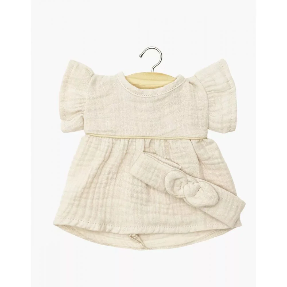 Robe Daisy et son headband à nœud rond en gaze de coton Mastic, Minikane
