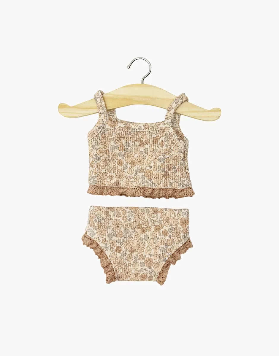 Dessous fille en maille côtelée Petites fleurs cacao pour poupées, Minikane