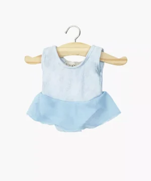 Justaucorps à volants Ludmila en lycra brillant & mousseline bleu ciel pour poupées, Minikane