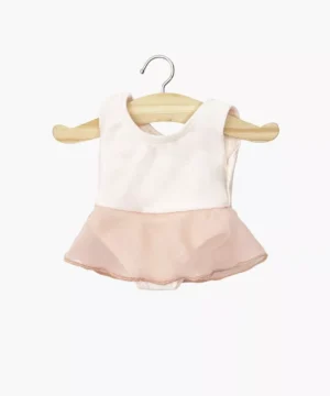 Justaucorps à volants Ludmila en lycra brillant & mousseline rose nude pour poupées, Minikane