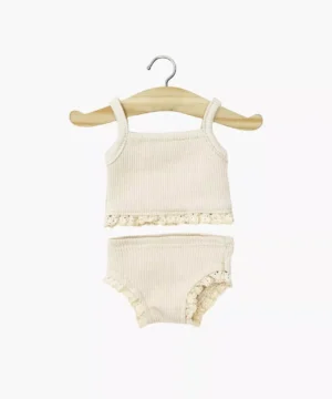 Gordis - Dessous fille en maille côtelée Mastic et sa dentelle pour poupées, Minikane