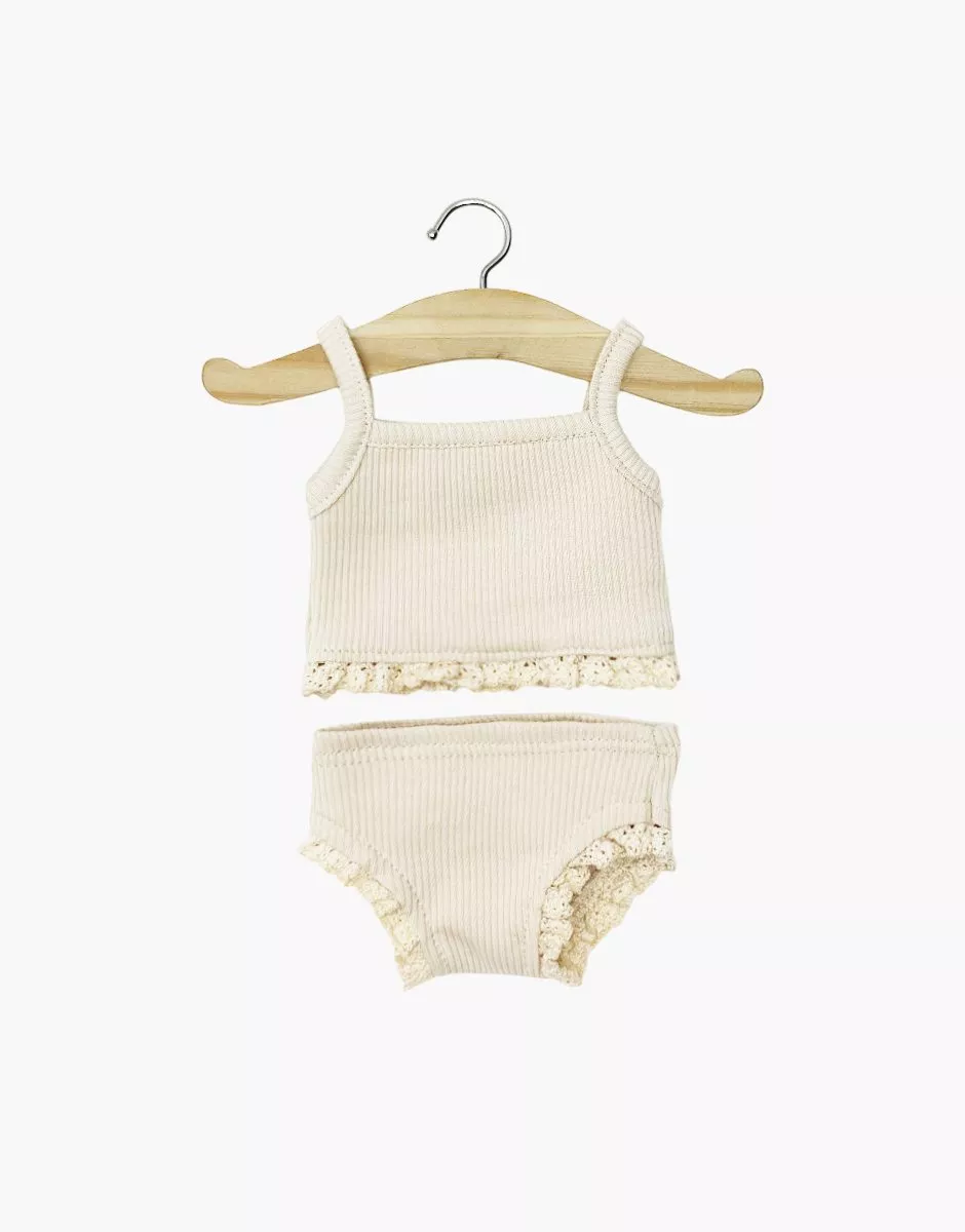Gordis - Dessous fille en maille côtelée Mastic et sa dentelle pour poupées, Minikane