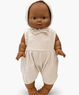 Léon poupon Gordis Vintage 34 cm et son ensemble Noa en gaze de coton mastic, Minikane