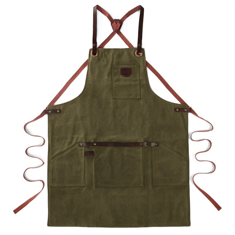 Tablier cuir et toile waxée Vert Olive, Alaskan Maker