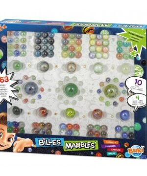 Coffret de 163 billes en verre – 4 tailles & 12 styles pour jouer sans limites, Buki