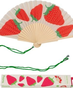 Éventail en bois motif fraises, Fisura