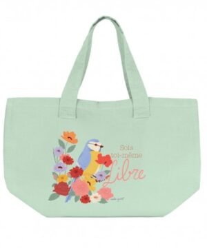 Grand Sac Cabas en Coton Vert avec Fermeture – Nature Vivante, Royal Garden