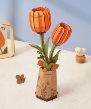 Tulipe Orange – Puzzle 3D en Bois Fleur DIY, ROBOTIME