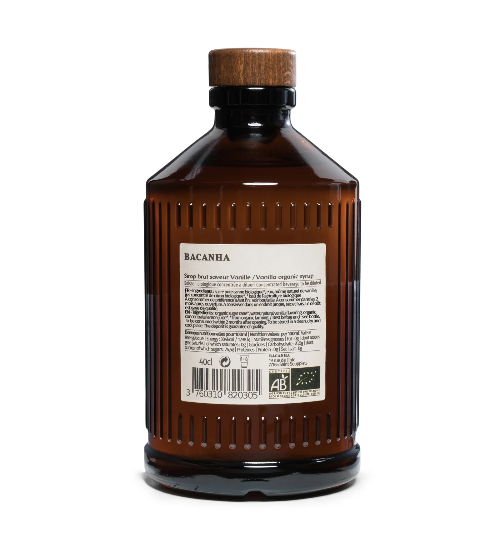 Sirop Vanille Brut Bio 400 ml, Bacanha