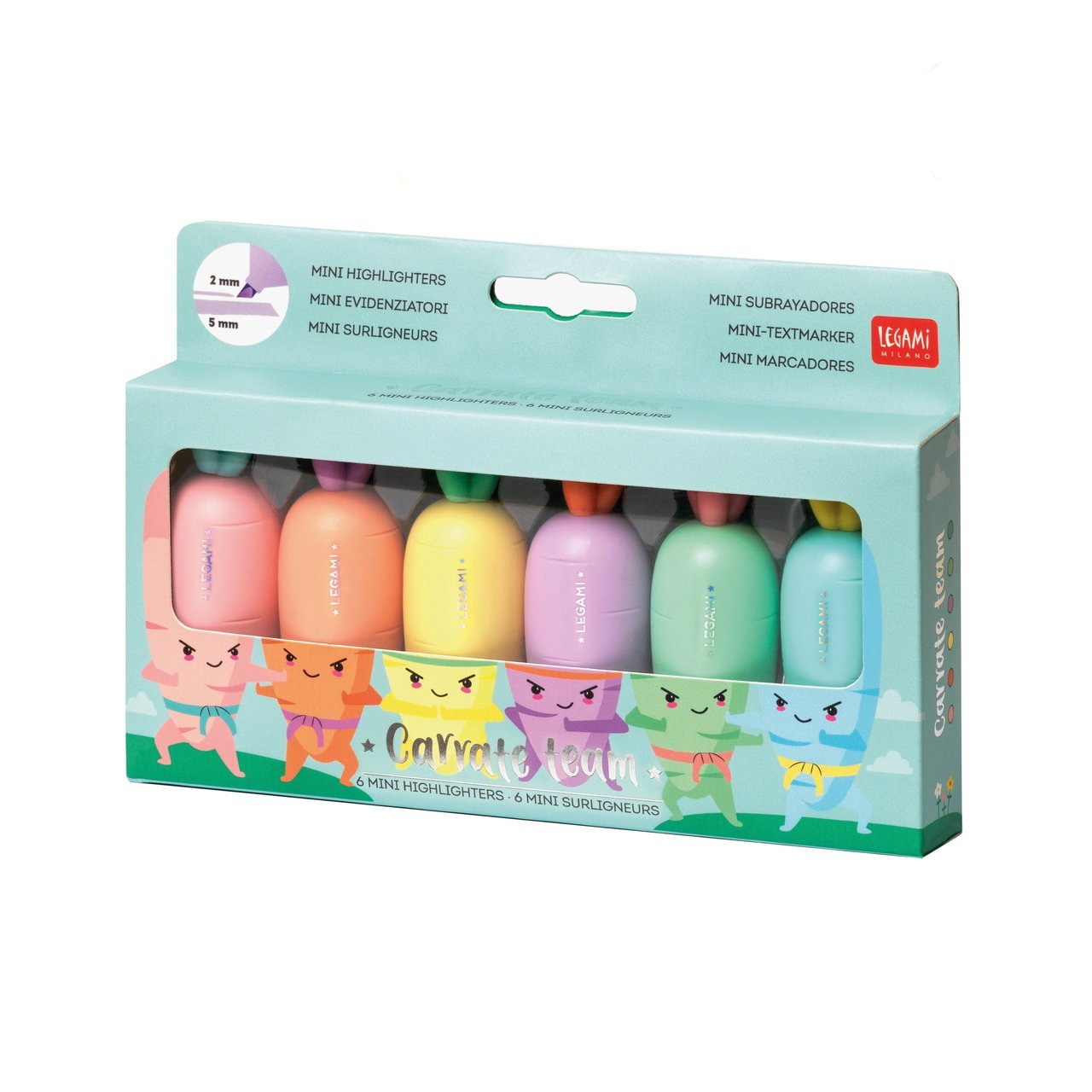 Lot de 6 mini surligneurs Carotte, Legami